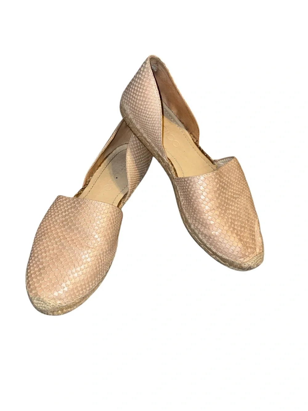 JIMMY CHOO Beige Pearl Embossed Snakeskin Leather Dreya D'Orsay Flat Espadrilles